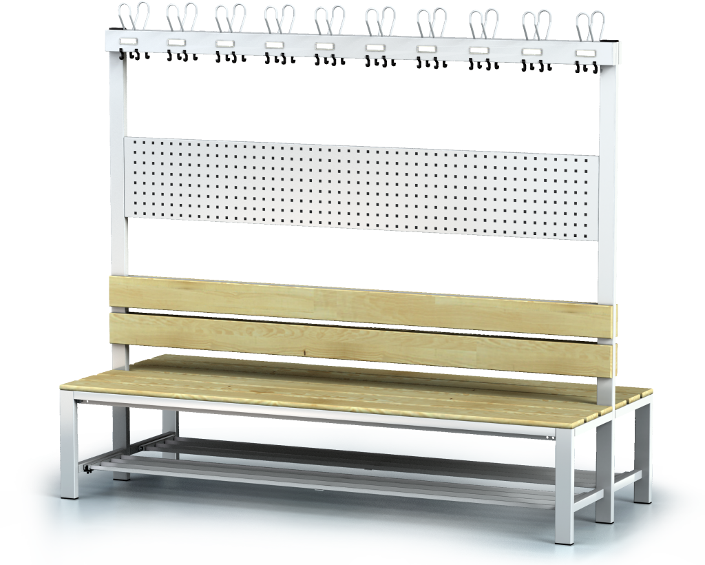 Double-sided benches with backrest and racks, spruce sticks -  with a reclining grate 1800 x 2000 x 830